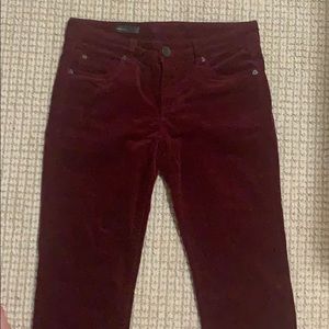 Dark red fine-wale corduroys.